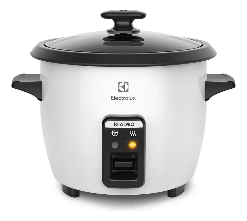 Panela Elétrica Electrolux vapor arroz capacidade 1,3L 7 xícaras manter aquecido panela removível antiaderente tampa vidro RCB50 branca por Rita Lobo​