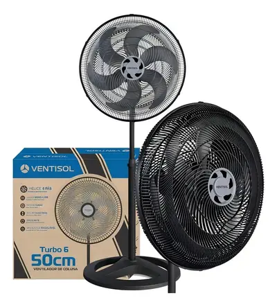 foto de Ventilador Oscilante De Coluna Ventisol Turbo 6 Pás 50cm Preto