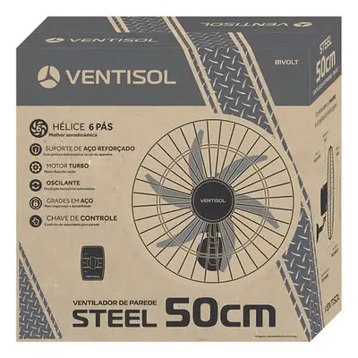 foto de Ventilador oscilante de parede ventisol Steel 6 pás 50cm preto