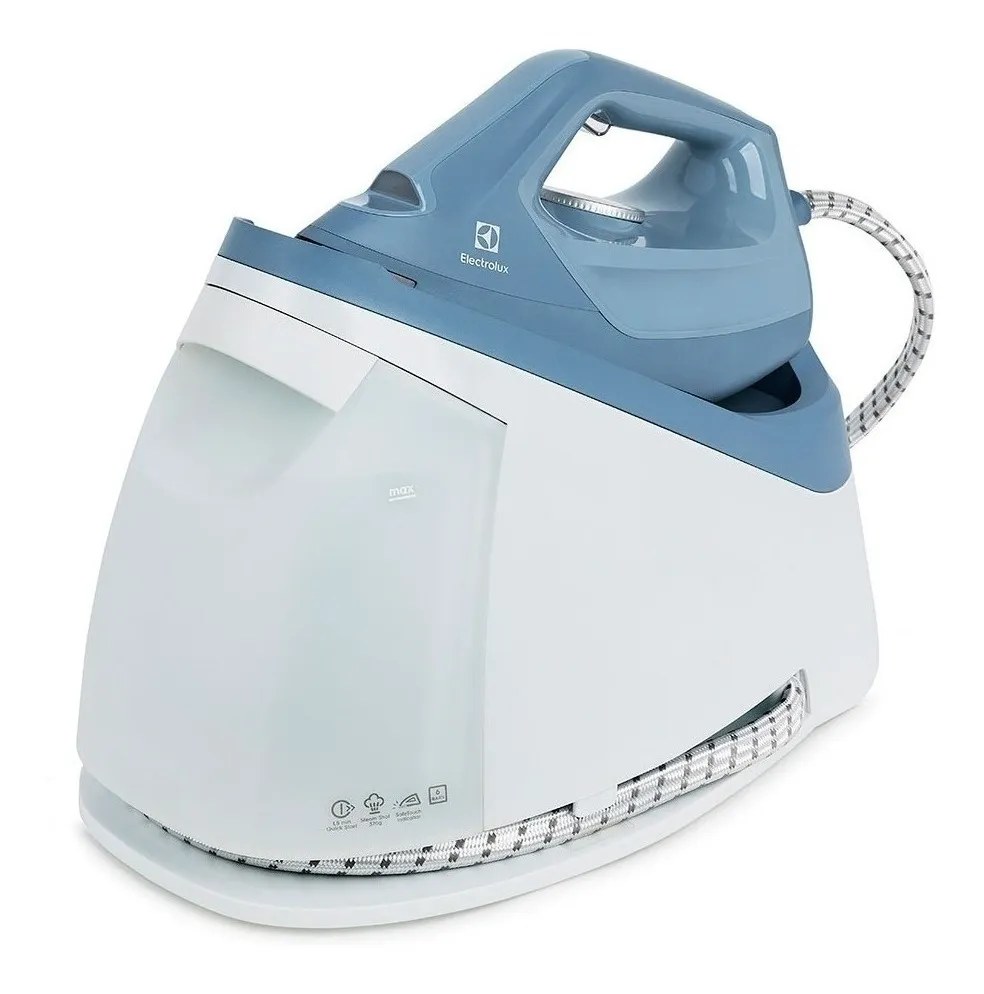 Ferro de passar roupa Electrolux com estação a vapor continuo pressurizado semi profissional 2 em 1 antiaderente base ceramica 264 furos tanque destacavel 1,2L 1750W Azul Refine 700 E7SS1-4DBL