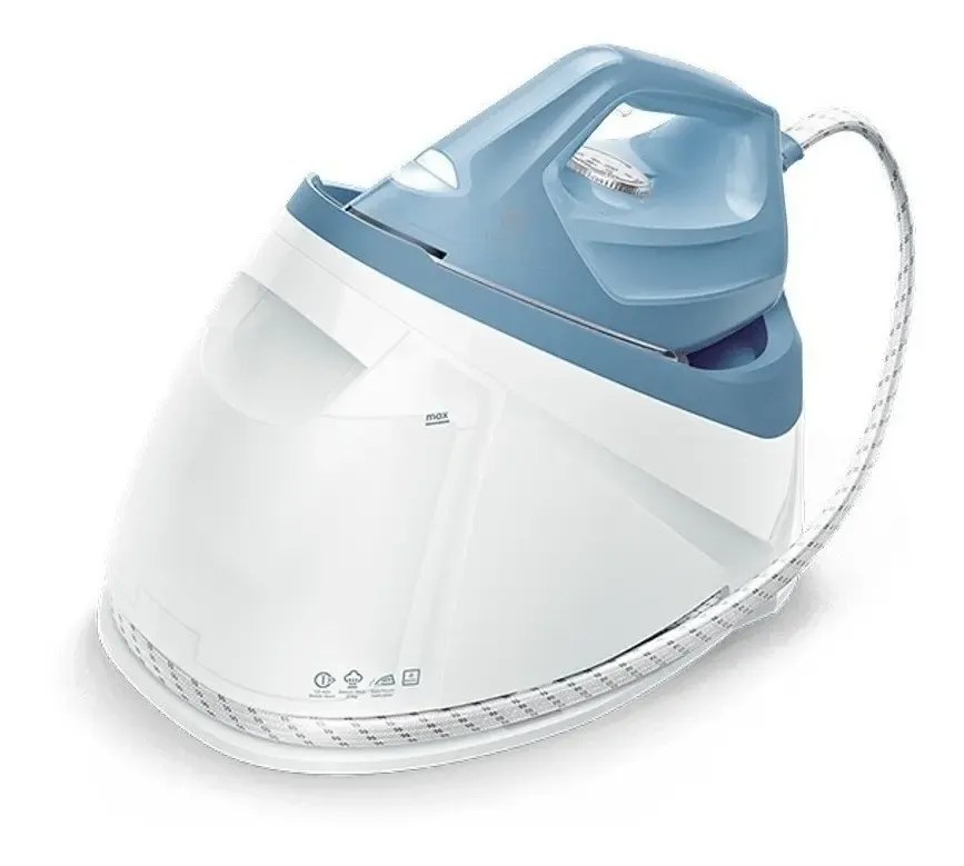 Ferro de passar roupa Electrolux com estação a vapor continuo pressurizado semi profissional 2 em 1 antiaderente base ceramica 264 furos tanque destacavel 1,2L 1750W Azul Refine 700 E7SS1-4DBL