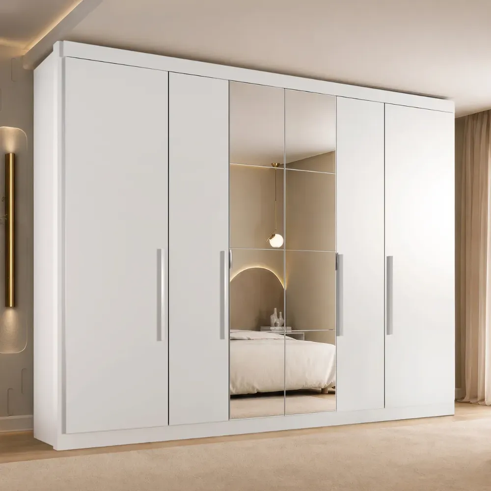 Guarda Roupa Casal Valencia 6 Portas 6 Gavetas Com Espelho