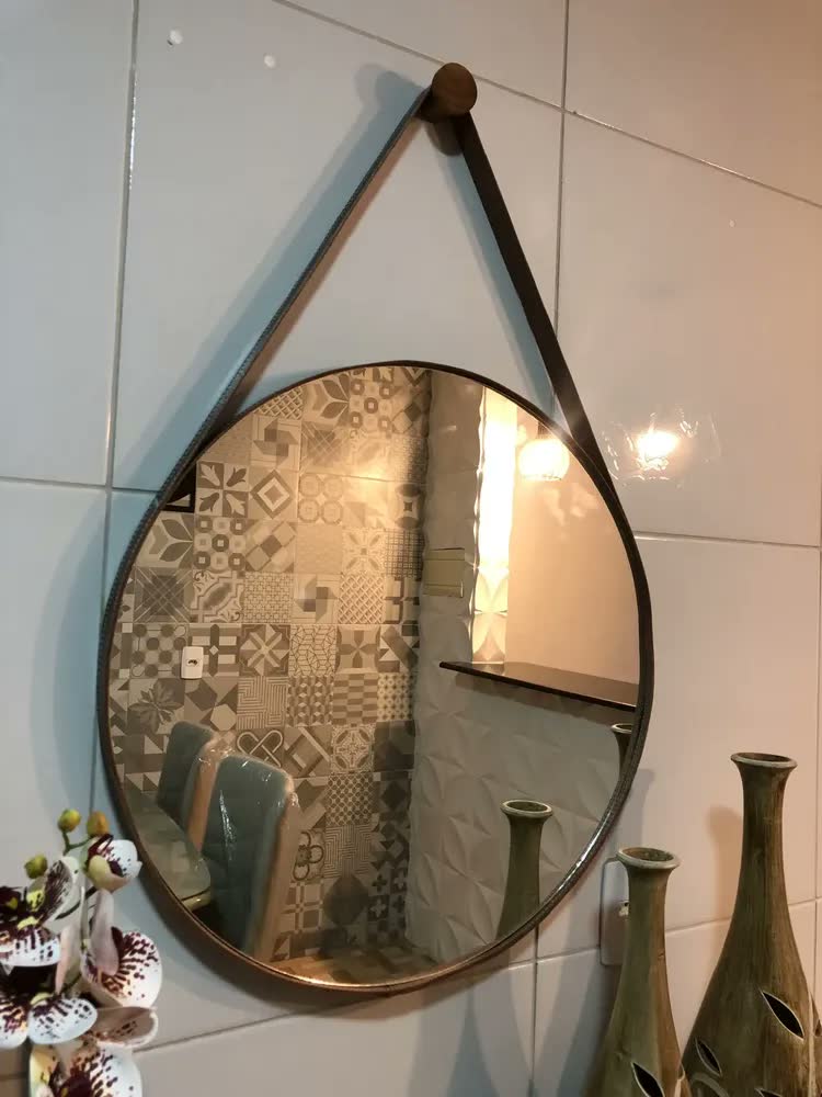 foto de Espelho Para Banheiro Decorativo Redondo 60cm Com Suporte