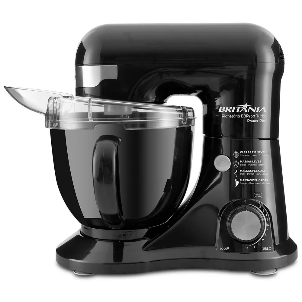 Batedeira Planetária Turbo Power Plus Bbp760p Britânia Preto 60