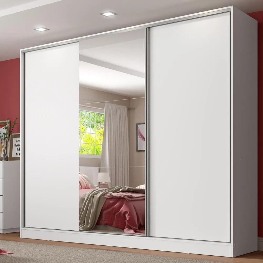 Guarda Roupa Casal Armário Quarto 100% Mdf C Espelho Madesa Royale 3 Portas Cor Branco 106209