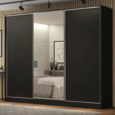 foto de Guarda Roupa Casal 100% Mdf Madesa Royale 3 Portas Espelho Cor Preto 106209