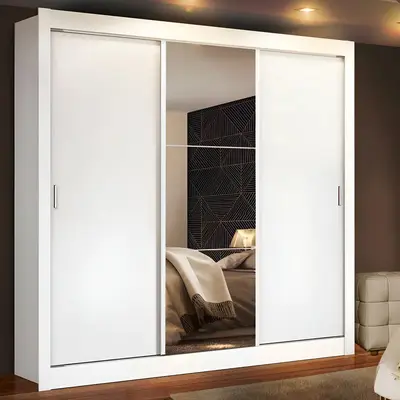 foto de Guarda Roupa Casal Madesa Mônaco 3 Portas Correr Espelho Cor Branco 1093D81E