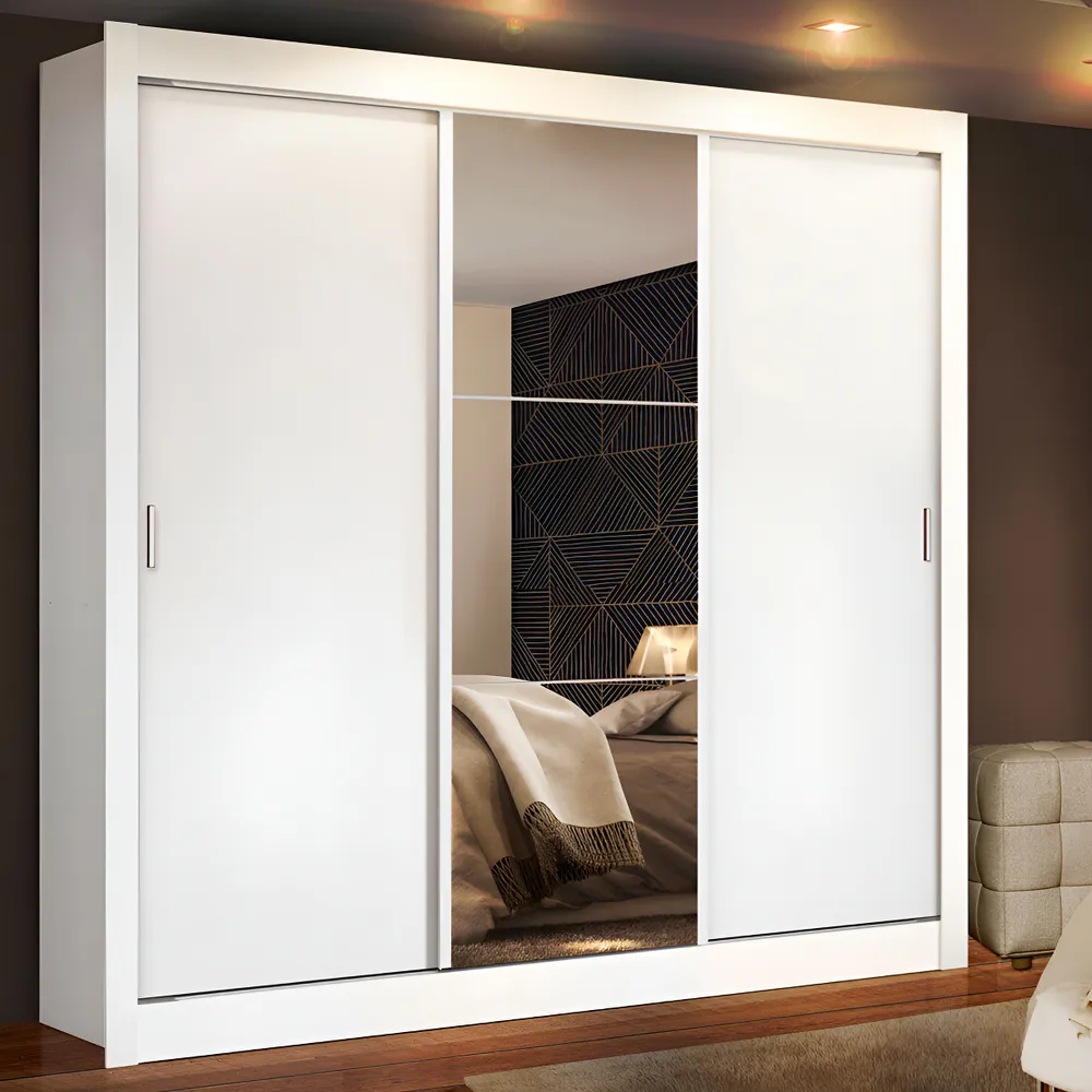 Guarda Roupa Casal Madesa Mônaco 3 Portas Correr Espelho Cor Branco 1093D81E