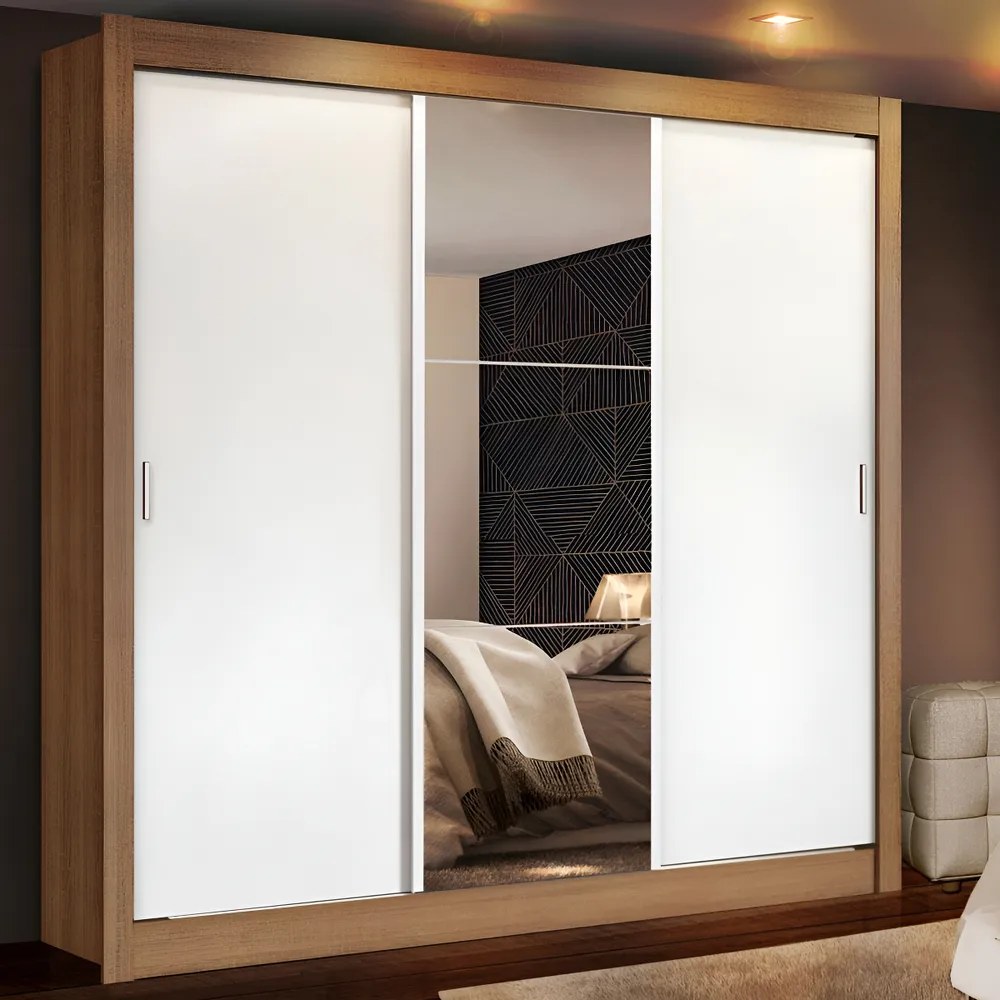 foto de Guarda Roupa Casal Madesa Mônaco 3 Portas Correr Com Espelho Cor Rustic/Branco 1093D81E