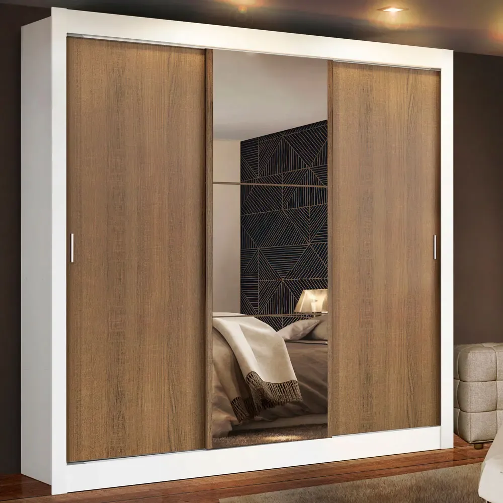 Guarda Roupa Casal Mônaco Madesa 3 Portas Correr Espelho Br Cor Branco/Rustic 1093D81E