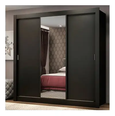 foto de Guarda Roupa Casal Mônaco Madesa 3 Portas Correr Espelho P Cor Preto