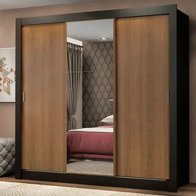 foto de Guarda Roupa Casal Mônaco Madesa 3 Portas Correr Espelho Pr Cor Preto/Rustic 1093D81E