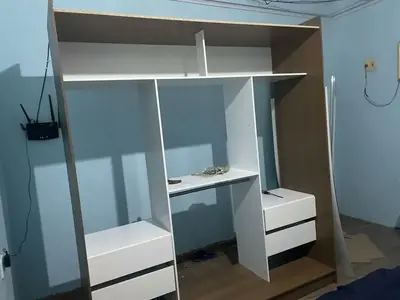 foto de Guarda-roupa Casal Madesa Reno 3 Portas Correr Com Espelho Cor Rustic/Branco 10956E1E