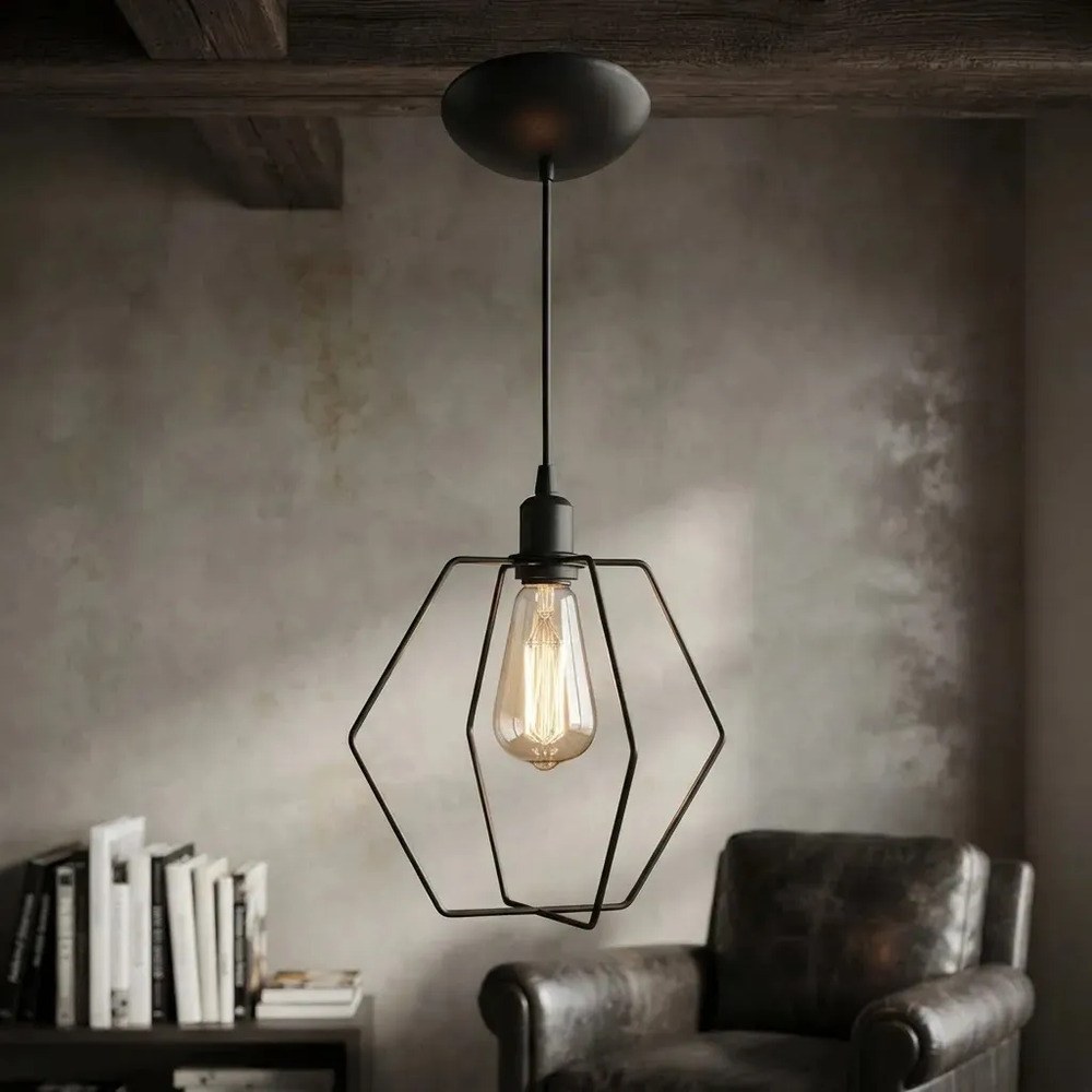 Lustre Pendente Aramado Diamante Preto Grande