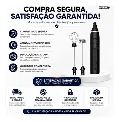 foto de Mixer Elétrico Portátil 2 em 1 Recarregável Potente Misturador de Bebidas e Ovos 3 Velocidades Usb Batedor e Fue Fouet Woosh