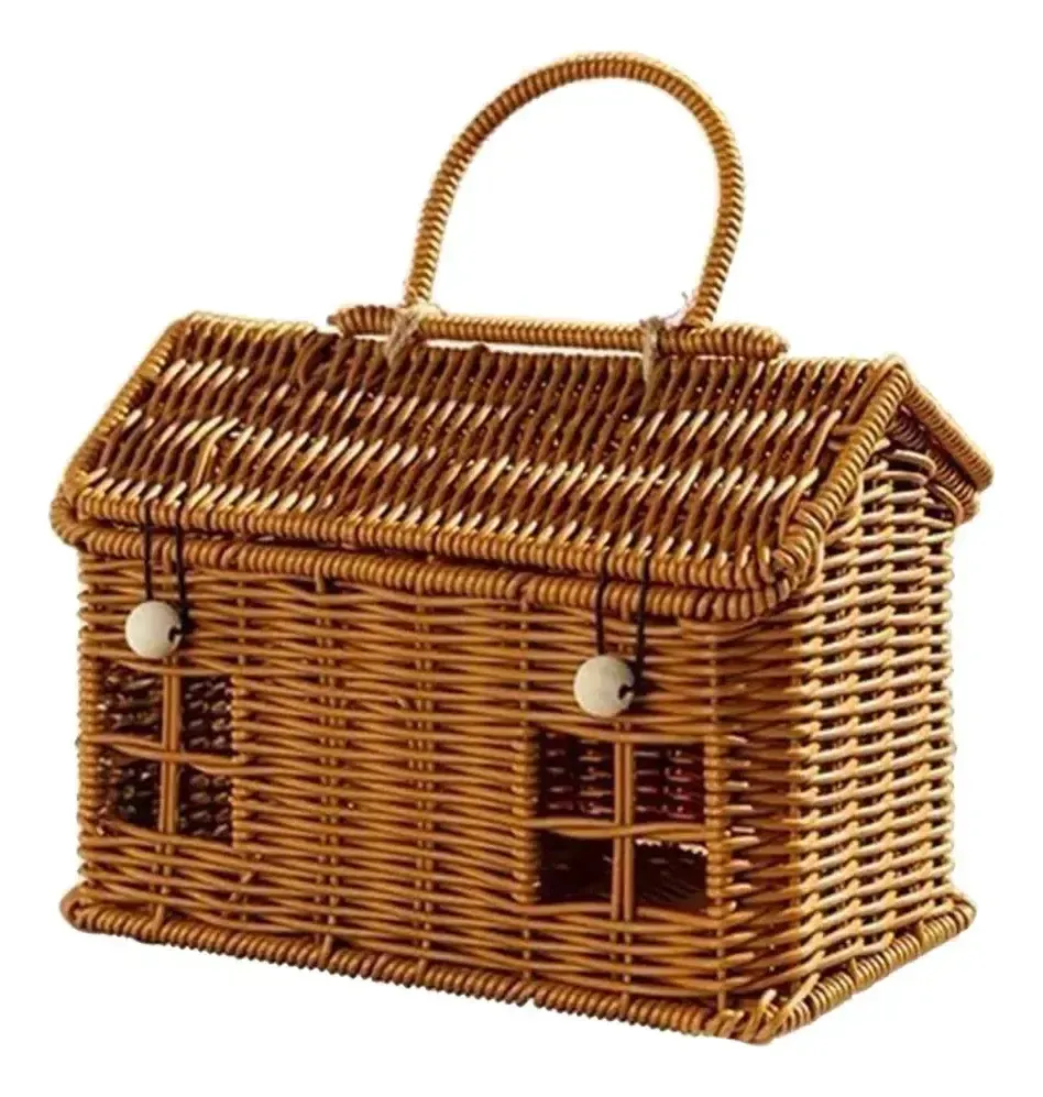.. Cesta Em Forma De Casa De Vime Com Tampa, Decorativa .,