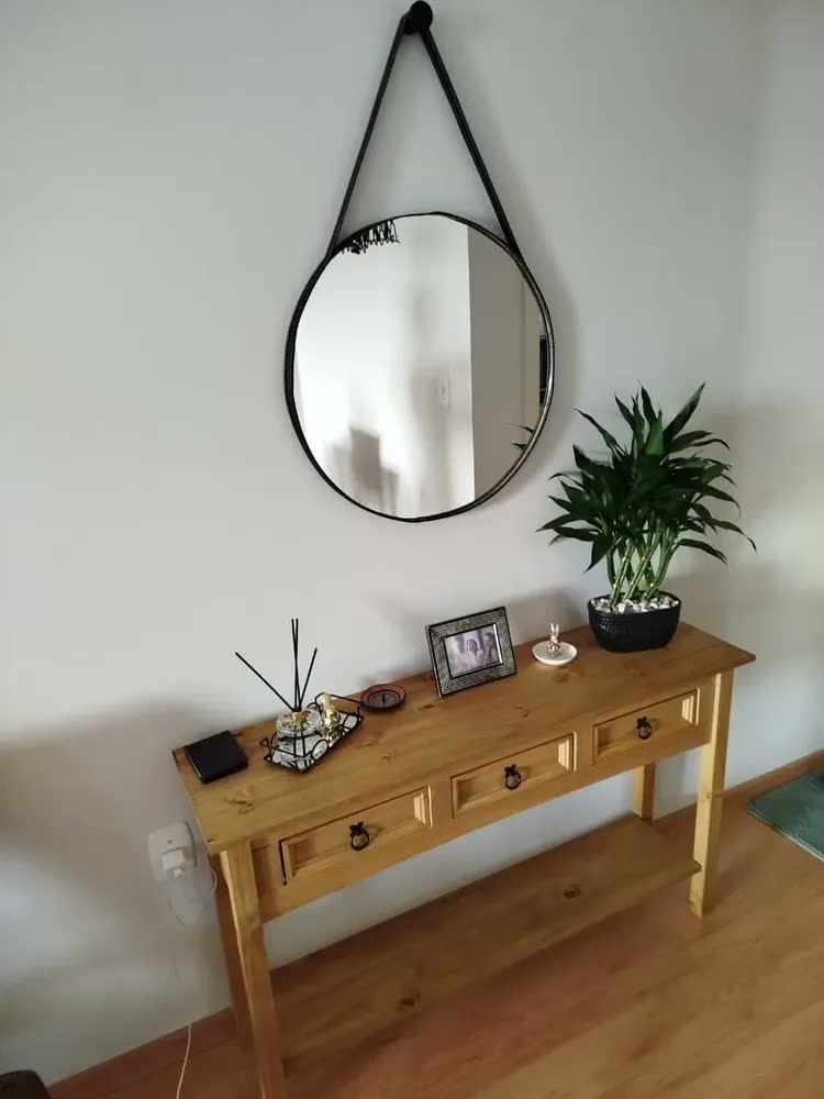 foto de Espelho Redondo Decorativo Suspenso Com Alça 60cm + Suporte