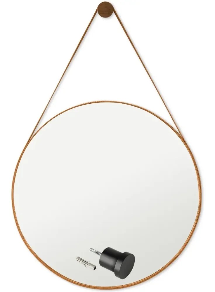 foto de Espelho Redondo Decorativo Suspenso Com Alça 60cm + Suporte