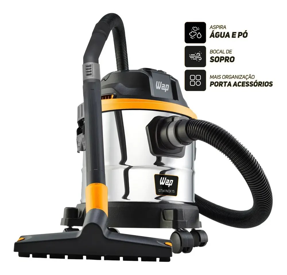 Aspirador de Pó e Água WAP GTW Inox 15 Barril 1700W com Bocal de Sopro e Acessórios