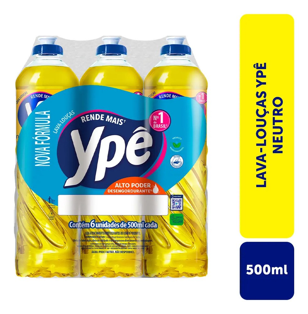 Detergente Lava Louças Ypê Com 6 Unidades Neutro 500ml