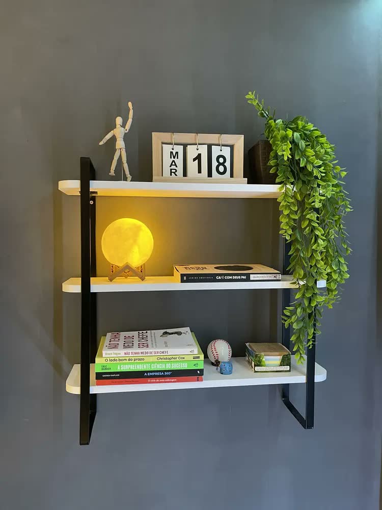 foto de Prateleira Tripla Hone Modelo Industrial 60x15 Preta/branca Cor Preto