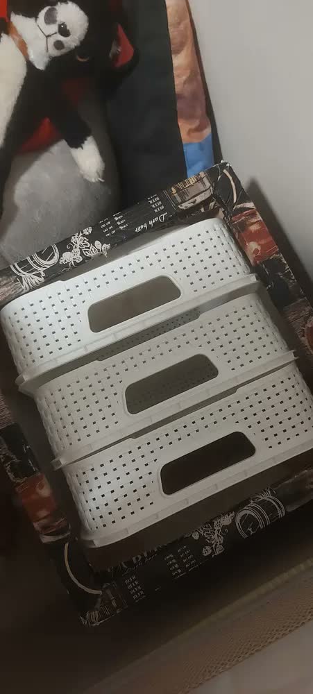 foto de Caixa Organizadora Baixa Rattan Grande Tampa Creme Nitron Cor Preto
