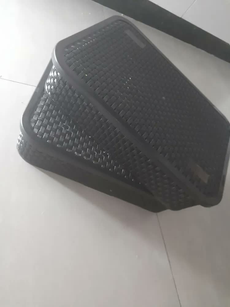 foto de Caixa Organizadora Baixa Rattan Grande Tampa Creme Nitron Cor Preto