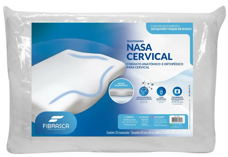foto de Travesseiro Nasa Cervical Ortopédico Confortável Ergonômico Fibrasca Cor Branco