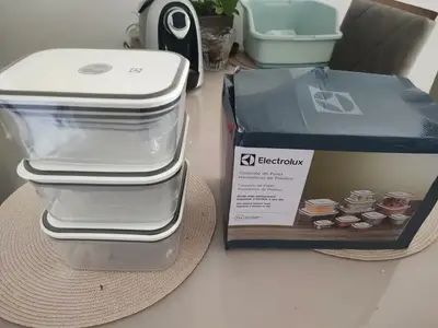 foto de Electrolux Kit 12 Potes Herméticos de Plástico Retangulares, Multiuso, Vedação Silicone, BPA Free, Porta Mantimentos, Empilháveis