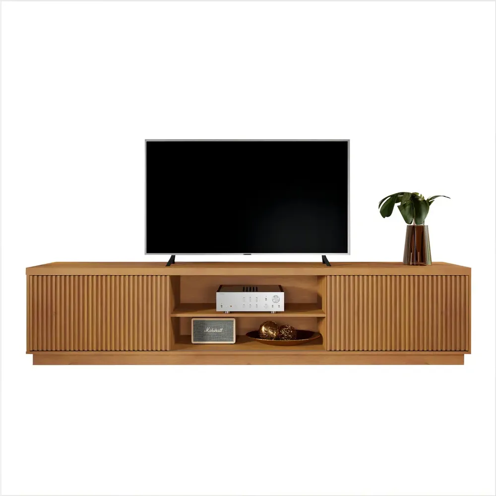 Rack para TV 75 Polegadas Mavaular Ripado 2 Portas Cor Naturalle