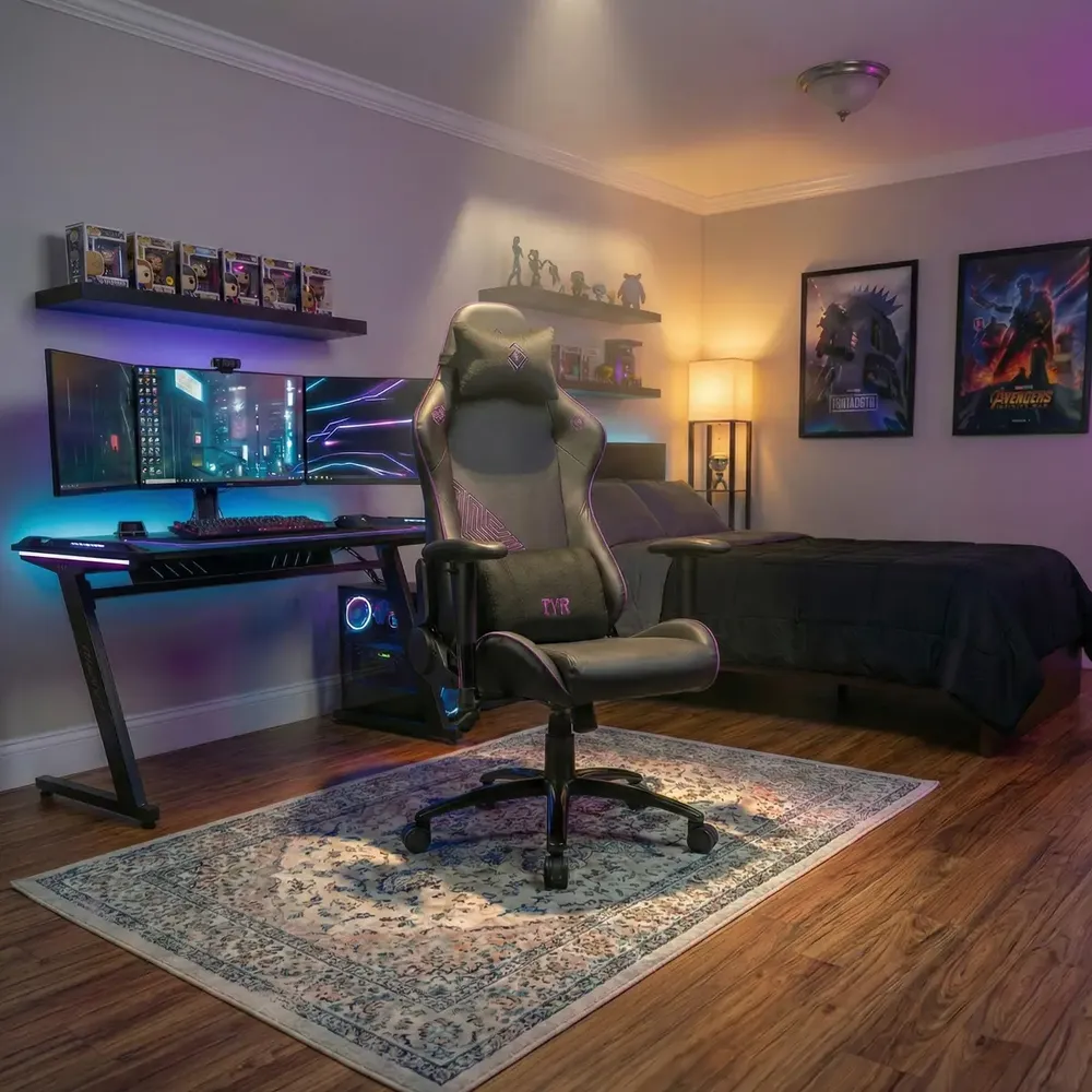 Cadeira Gamer Mancer Tyr Purple Edition, Preta E Roxa Cor Preto/Violeta Material do estofamento Couro sintético