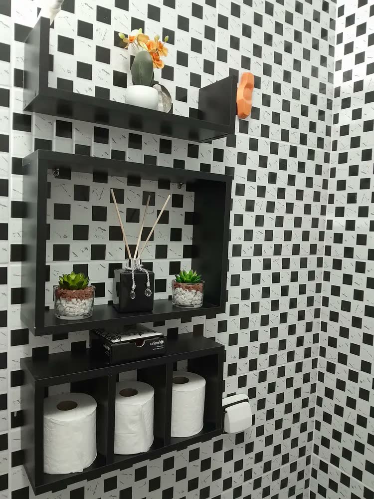 foto de Kit Nicho Prateleira Banheiro Preto MDP 15mm Estilo Minimalista