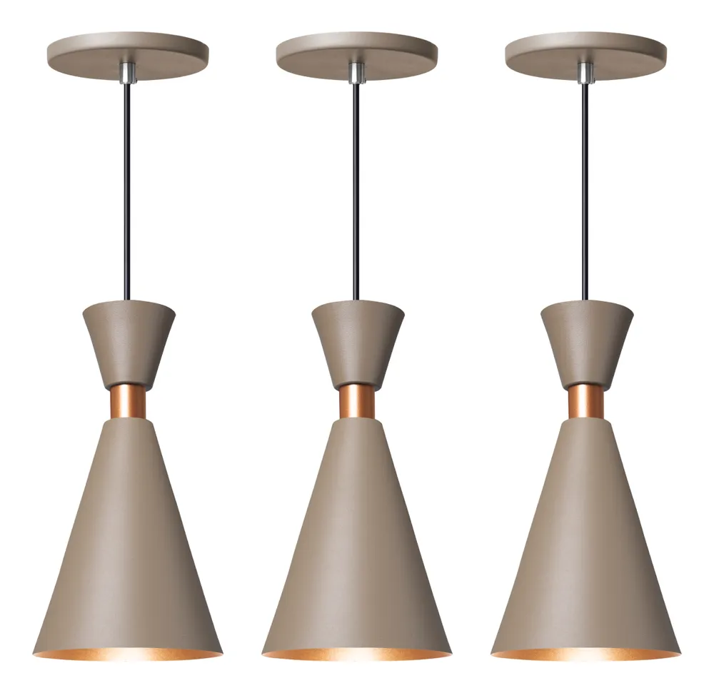 foto de Iluminar Ambiente Kit 3 Luminária Pendente Mini Pequim 24cm Balcão Bancada Cor Fendi 24 Cm