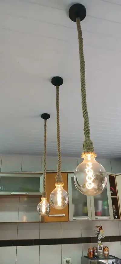 foto de Kit 3 Luminárias Pendentes Edison Corda Retro 1,10 m Voltagem Start Decor