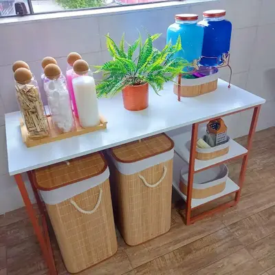 foto de Cesto Bambu Jolitex retangular com tampa bege