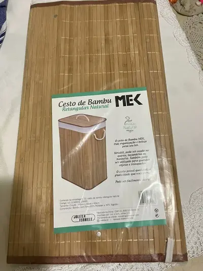 foto de Cesto Bambu Jolitex retangular com tampa bege