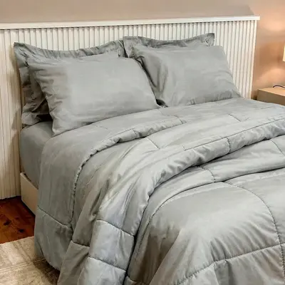 foto de Edredom Casal Kit 6 Peças + Jogo De Lençol Queen Cinza Casa Dona