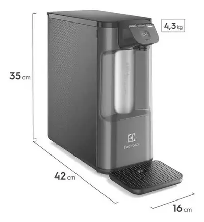 foto de Purificador de Água Gelada Fria e Natural Elétrico Compacto Eletrônico placa Filtro refil 6 meses ou 3000l Painel Touch Bivolt Cinza PE12G Electrolux