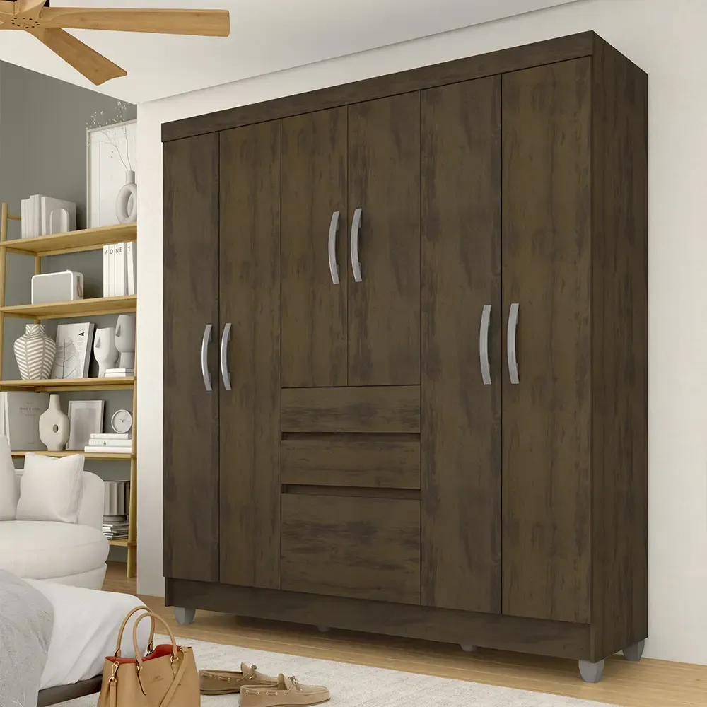 Guarda Roupa Lia 6 Portas Capuccino Móveis Arapongas
