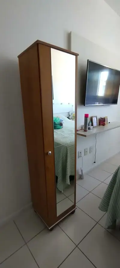 foto de Armário Sapateira Multiuso J&A Móveis Marrie Com Espelho 1 Porta Nature