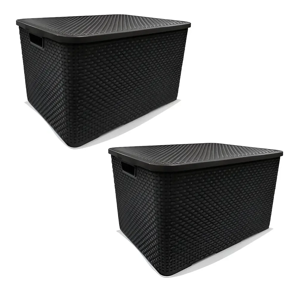 Kit 2 Caixas Organizadoras Rattan Preta 20 Litros