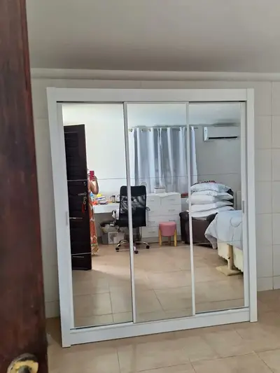 foto de Guarda Roupa Casal Mônaco Madesa 3 Portas Correr De Espelho Cor Branco
