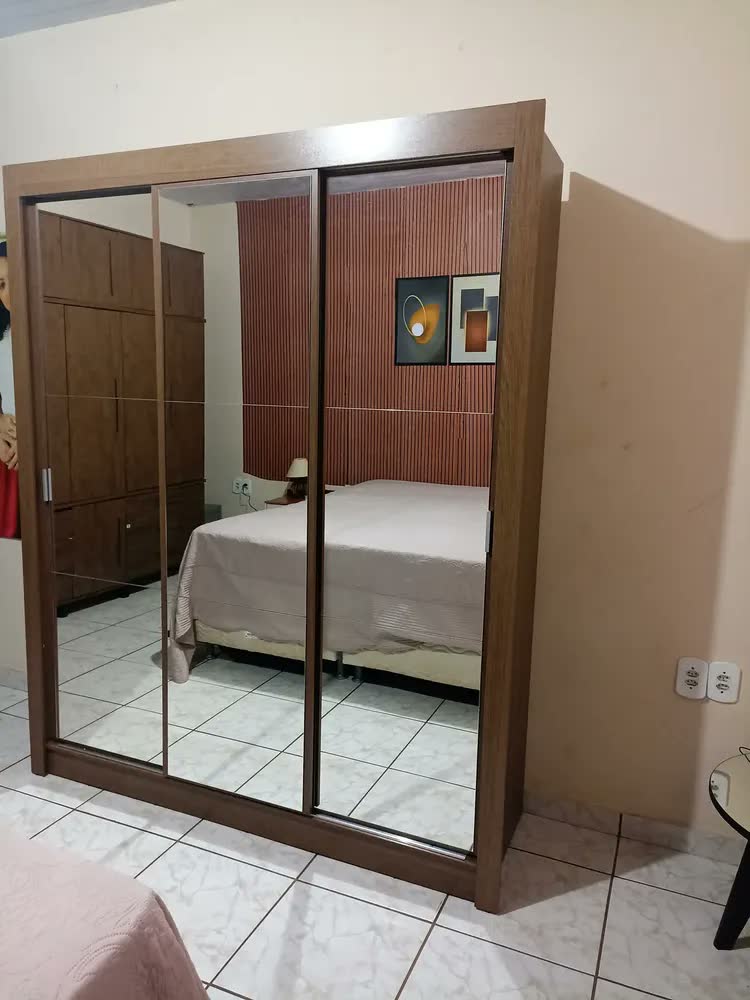 foto de Guarda Roupa Casal Mônaco Madesa 3 Portas Correr De Espelho Cor Branco
