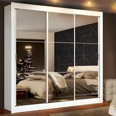 foto de Guarda Roupa Casal Mônaco Madesa 3 Portas Correr De Espelho Cor Branco