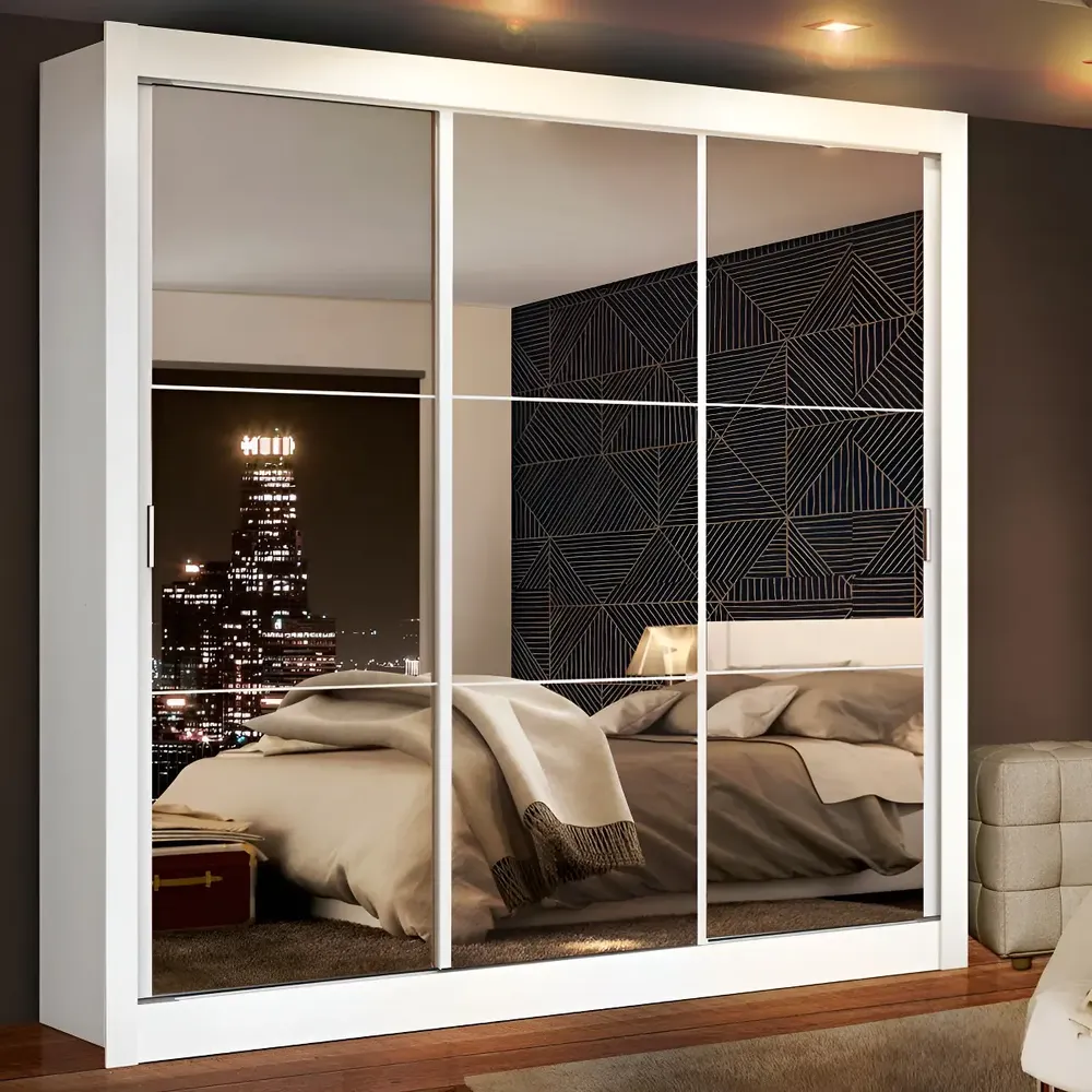 Guarda Roupa Casal Mônaco Madesa 3 Portas Correr De Espelho Cor Branco