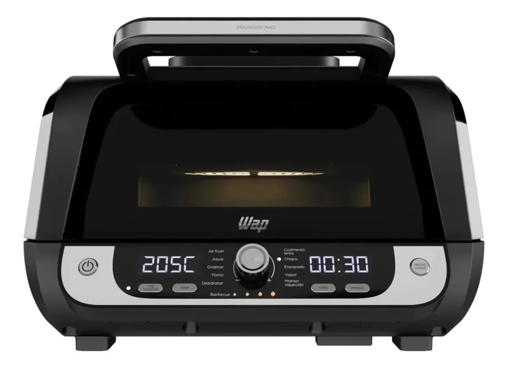 Fritadeira Elétrica Air Fryer WAP Cozinha Barbecue com Painel Digital e 12 Funções Preto e cinza
