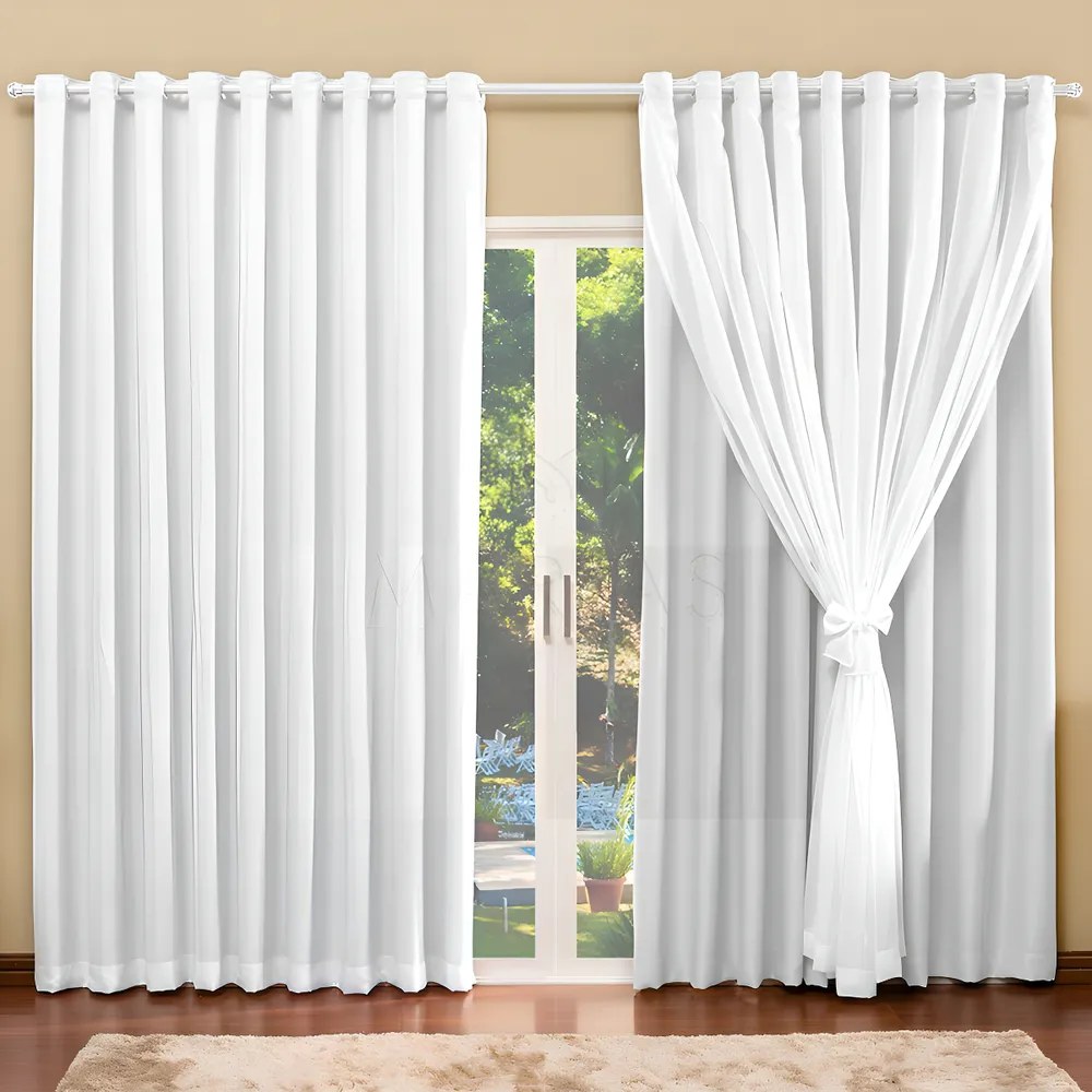 Cortina Blackout com voil para quarto e sala tamanho 4,00 x 2,70 na cor Branco Gelo