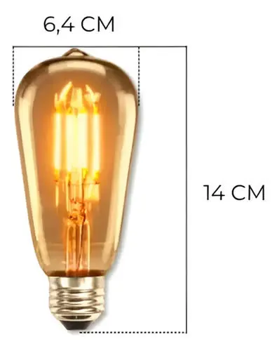 foto de Kit 3 Lâmpada Filamento Led Homefy Decorativa Retrô Vintage Âmbar Branco-quente ST64