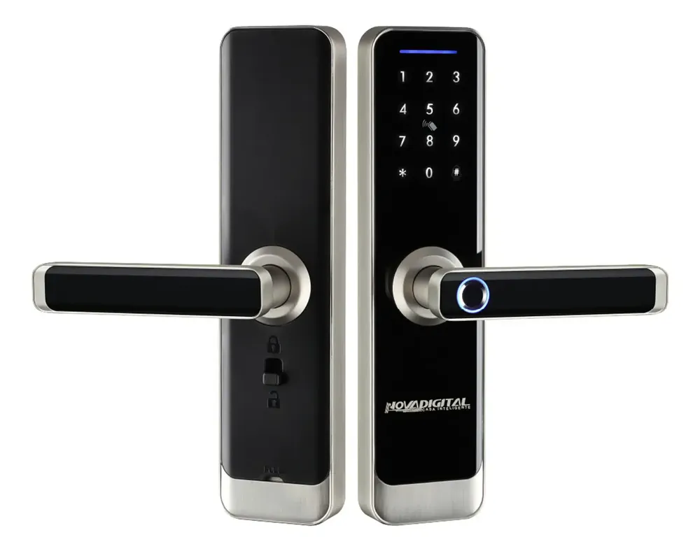 foto de Fechadura Eletrônica Inteligente Wifi Novadigital Biometria Digital App Senha Cartão Magnético Touch Automação Tuya Smart Life Preta