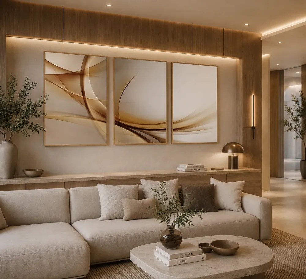 foto de Quadro Decorativo Abstrato Traços Marrom Moderno Sala Quarto